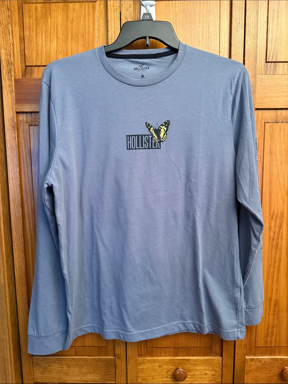Hollister Men's Long-Sleeve Crew Tee with Butterfly Logo in Slate Blue